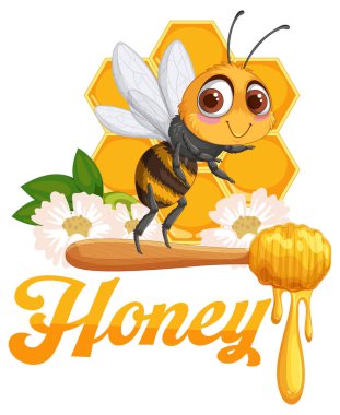 Bal peteği ve çiçek elementleriyle sevimli bir arı