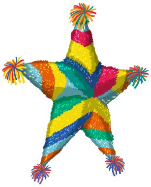 Vibrant star shaped piata with colorful decorations clipart