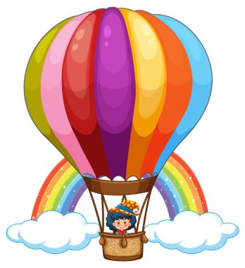 Gökkuşağı ve bulutlu sıcak hava balonu