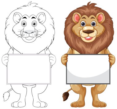 Two lions with blank signs for customization clipart