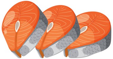 Detaylı dokuları olan üç canlı somon bifteği.