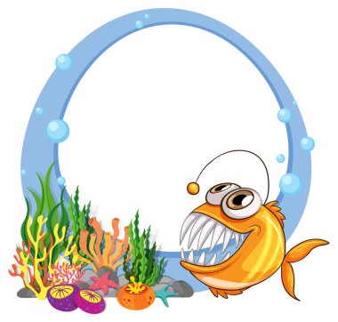 Vibrant underwater scene featuring a smiling anglerfish clipart