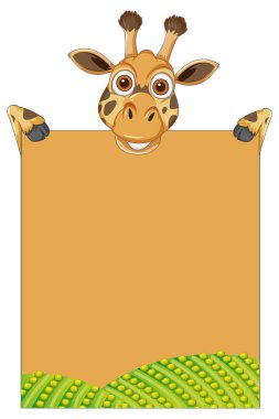 Smiling giraffe holding a blank sign for messages clipart