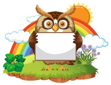 Boş işaretli baykuş, gökkuşağı, güneş ve çiçekler