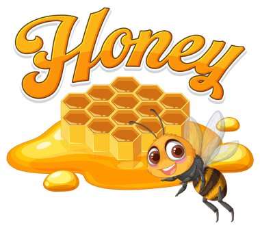 Bal damlayan bal peteğinin yanında gülümseyen arı