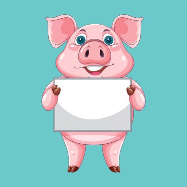 Smiling pig with a blank signboard clipart