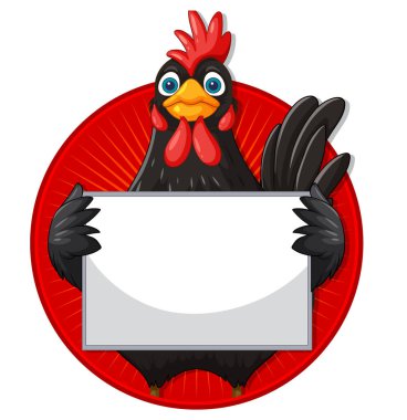 Colorful rooster with a blank sign for messages clipart