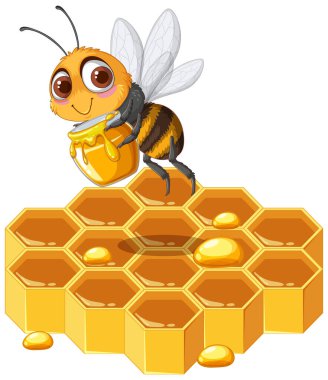 Bir kavanoz bal tutan neşeli bir arı