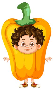 Oyuncak biber kostümlü bir çocuk.