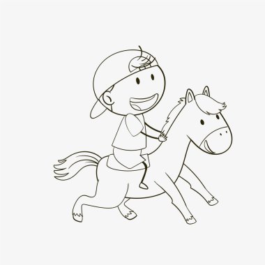 Neşeli bir çocuk neşeli bir midilliye biniyor.