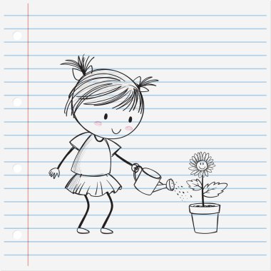 Gülümseyen bir saksı bitkisini besleyen bir çocuk