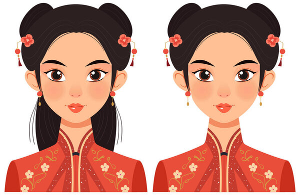 Two women in traditional Asian attire