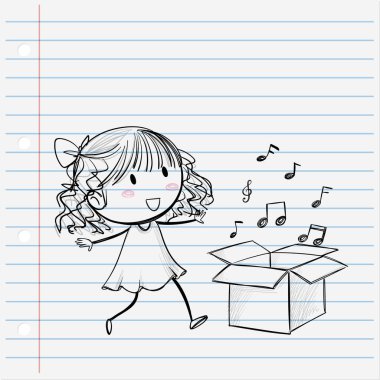 Happy girl enjoying music from a box clipart