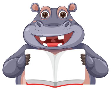 Çizgi film suaygırı gülümseyen bir kitapla eğleniyor.