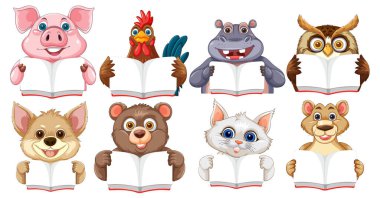 Kitapları tutan sevimli hayvanlar, okumayı ve öğrenmeyi teşvik ediyorlar.