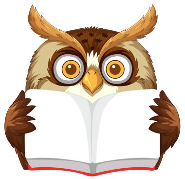 Açık bir kitap okumaya kendini kaptırmış bir baykuş