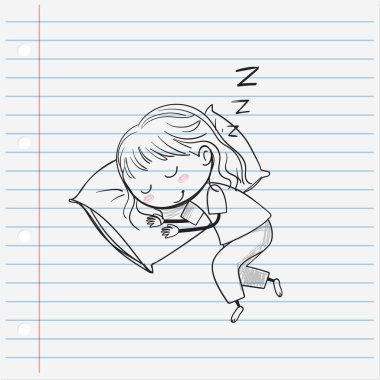 Çocuk yastık çiziminde huzur içinde uyuyor.