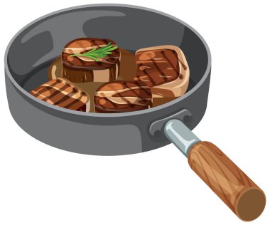 Kızartma tavasında biberiyeli dört biftek