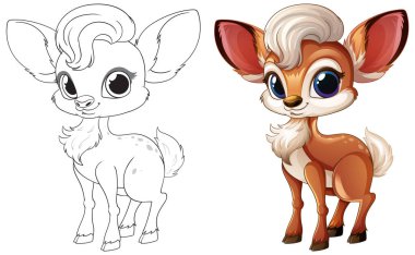 Büyük gözleri ve tüylü kuyruğu olan sevimli çizgi film geyiği.