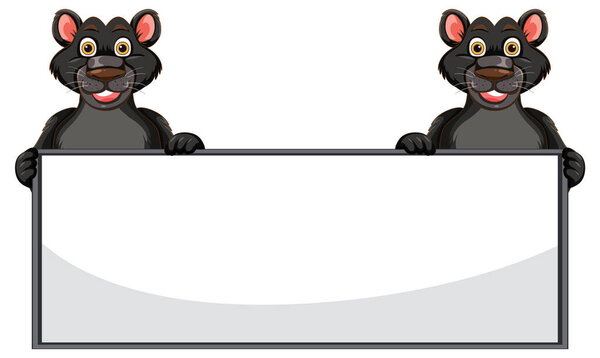 Two cartoon rats holding a blank rectangular sign