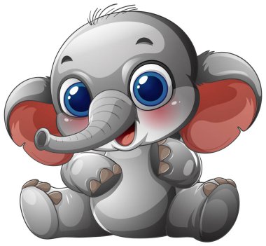 Kocaman gözleri ve kulakları olan sevimli bir bebek fil.