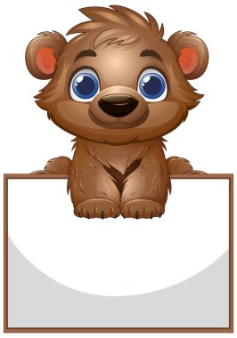 Sevimli ayı elinde beyaz bir işaret tutuyor.