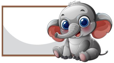 Sevimli fil boş bir tabelanın yanında oturuyor