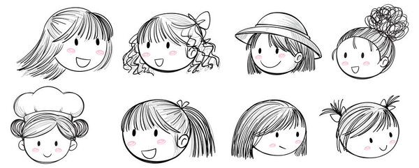 Иллюстрация восьми девушек с разными прическами