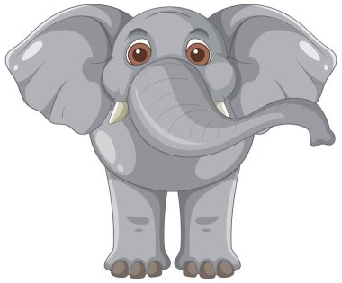Kocaman gözleri ve sarkık kulakları olan sevimli bir fil.