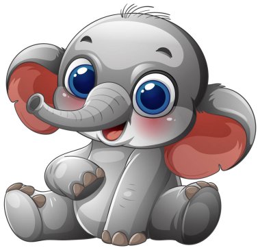 Kocaman gözleri olan ve gülümseyen sevimli bir bebek fil.