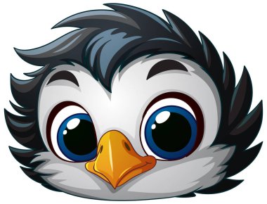 Kocaman gözleri ve tüyleri olan sevimli penguen çizgi filmi.