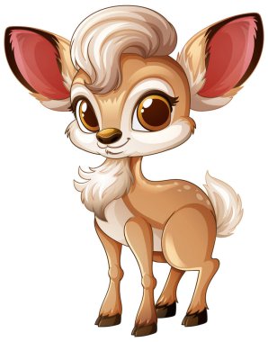 Kocaman gözleri ve tüylü kuyruğu olan sevimli bir geyik yavrusu.