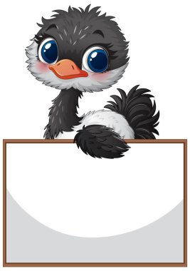 Adorable ostrich holding a blank white sign clipart