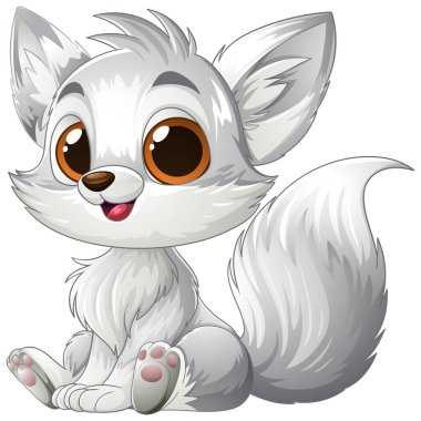 Büyük gözleri ve tüylü kuyruğu olan sevimli çizgi film tilkisi.