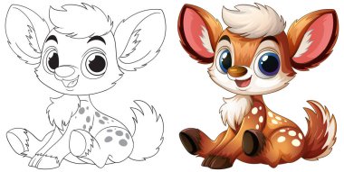 Büyük gözleri ve benekleri olan sevimli çizgi film geyiği.