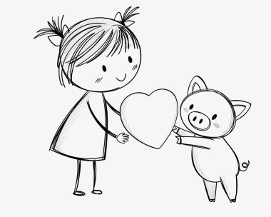 Kalbi bir arada tutan bir kız ve domuz.