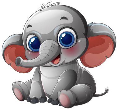 Büyük mavi gözleri olan sevimli çizgi film fili.