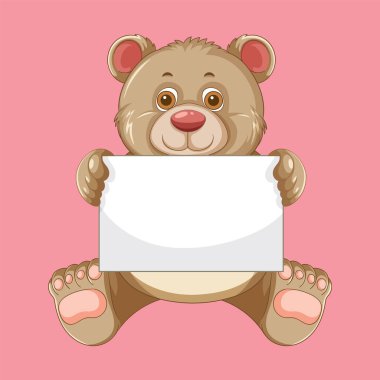 Pembe arka planda boş işareti olan sevimli bir ayı.