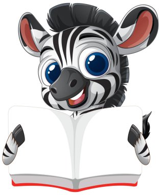 Sevimli zebra coşkuyla kitap okuyor.