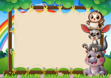 Gökkuşağı ve boş çerçeveli sevimli hayvanlar.