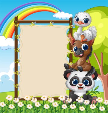 Gökkuşağı ve boş işareti olan sevimli hayvanlar.