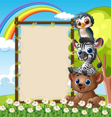 Gökkuşağı ve boş işareti olan sevimli hayvanlar.