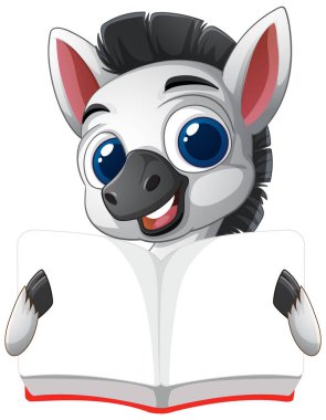 Sevimli zebra karakteri kitabın keyfini çıkarıyor.