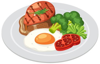 Biftek ve sebzelerle dengeli bir yemeğin tasviri