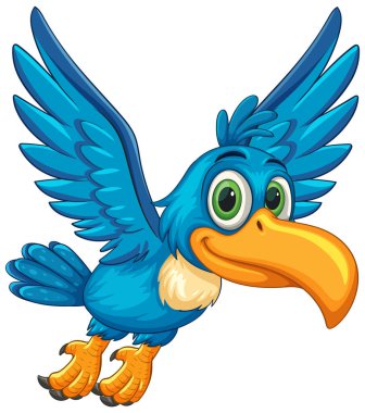 Abartılı özellikleri ve dinamik duruşu olan, neşeli tasarımlar için ideal mavi bir boynuz gagasının canlı vektör çizimi