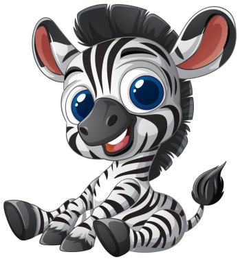 Şirin zebra, iri gözlü ve neşeli ifadeli.