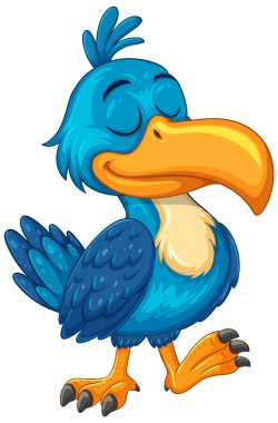 Karikatür tarzında cesur hatlar ve canlı renkler içeren neşeli bir ifadeyle parlak renkli boynuz gagası çizimi