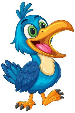 Abartılı özellikleri ve parlak renkleri olan neşeli bir boynuz gagasının canlı vektör çizimi, eğlenceli tasarımlar için mükemmel.