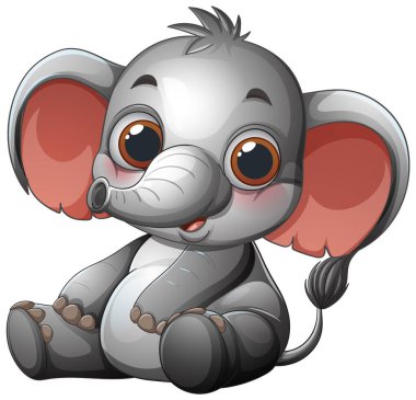 Büyük gözleri ve kulakları olan sevimli çizgi film fili.