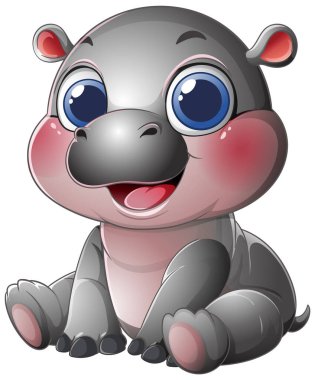 Büyük mavi gözleri olan sevimli bebek su aygırı.